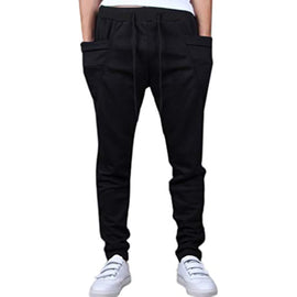 Leward Men's Casual Jogging Harem Pants LARGE BLACK.