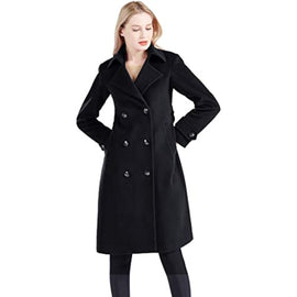 FINEJO  Women's Superior 100% Wool Trench Coat, Classy Long Wool Coat with Belt