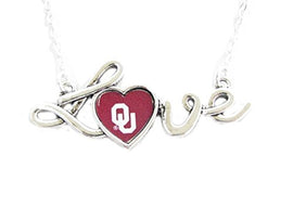 FTH Oklahoma Sooners 18" Silver Tone Chain Necklace Featuring a Pendant with