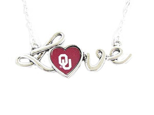 FTH Oklahoma Sooners 18" Silver Tone Chain Necklace Featuring a Pendant with