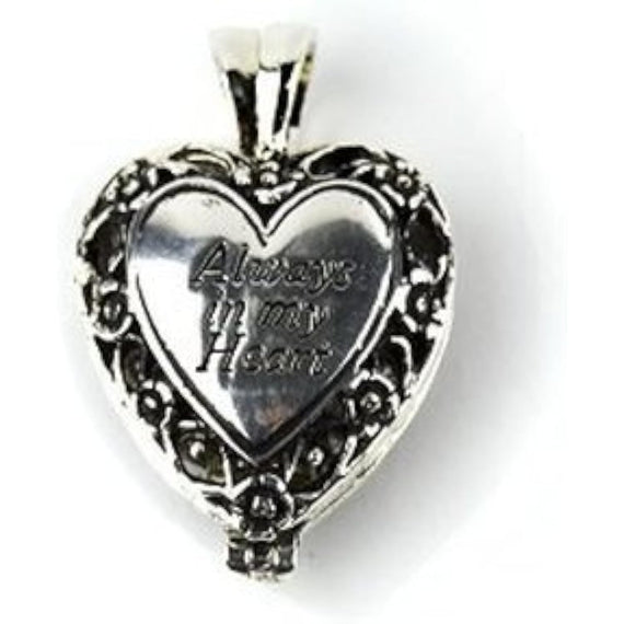 Cathedral Art. "Always in My Heart Memorial Urn Locket-Filigree Pewter Tone (2