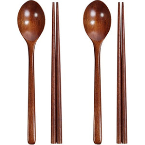 100% Natural Reusable Wooden 9" Spoon and Chopstick Set, 1 Pairs - Like New