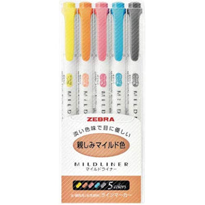 Zebra Highlighter Mildliner, 5 Friendly Color Set (WKT7-N-5C)