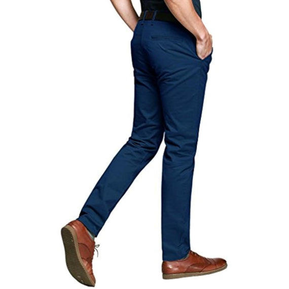 OCHENTA Men's Tapered Flat Front Casual Dress Pants Sapphire Blue Lable 34