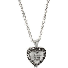 Cathedral Art. "Always in My Heart Memorial Urn Locket-Filigree Pewter Tone (2