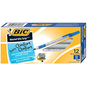 BIC Round Stic Grip Xtra Comfort Ballpoint Pen, Fine Point (0.8mm), Blue,