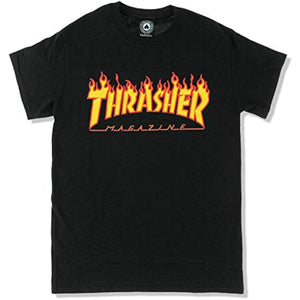 Qzlclub Thrasher Skateboard Magazine Flame Logo Short Sleeve T-Shirt for