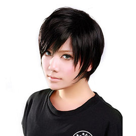 E Support Men's Fashion Cool Short Straight Cosplay Costume Hair Party Wig Dark