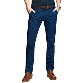 OCHENTA Men's Tapered Flat Front Casual Dress Pants Sapphire Blue Lable 34