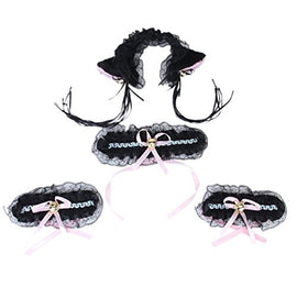 TinkSky Cosplay Costume Cat Ears Headband Collar Cuffs Set (Black)