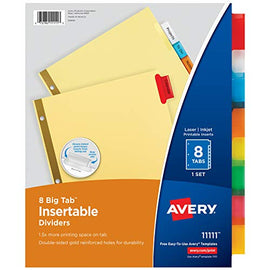 Avery 8-Tab Binder Dividers, Insertable Multicolor Big Tabs, 1 Set (11111) - Like New