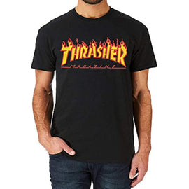 Qzlclub Thrasher Skateboard Magazine Flame Logo Short Sleeve T-Shirt for