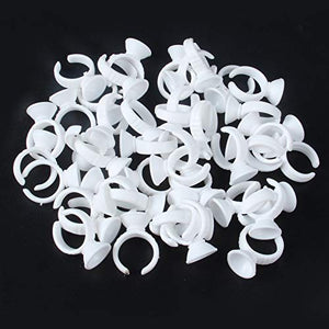 100PCS Disposable Plastic Nail Art Tattoo Glue Rings Holder Eyelash Extension - Like New