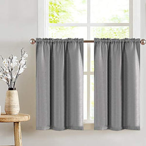 jinchan Tier Curtains Waffle Woven Half Window Curtain for Bathroom Rod Pocket