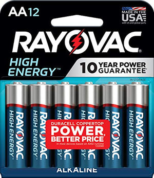 RAYOVAC AA 12-Pack HIGH ENERGY Alkaline Batteries,Blue/Sliver,No Flavor