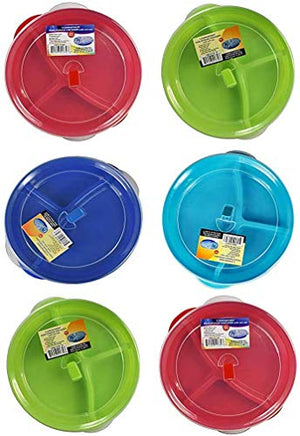 (Set of 6) Microwave Food Storage Tray Containers - 3 Section / Compartment