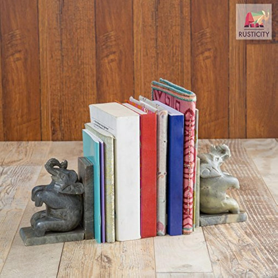 Rusticity Marble Book End Support - Elephant | Handmade | (4.5x4 in) SET OF 2