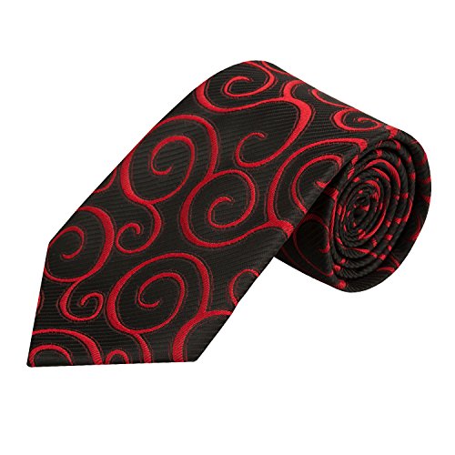 PilotMan Men's Tie High Grade Jacquard Silk Necktie Elite Style (Black & Red 2)