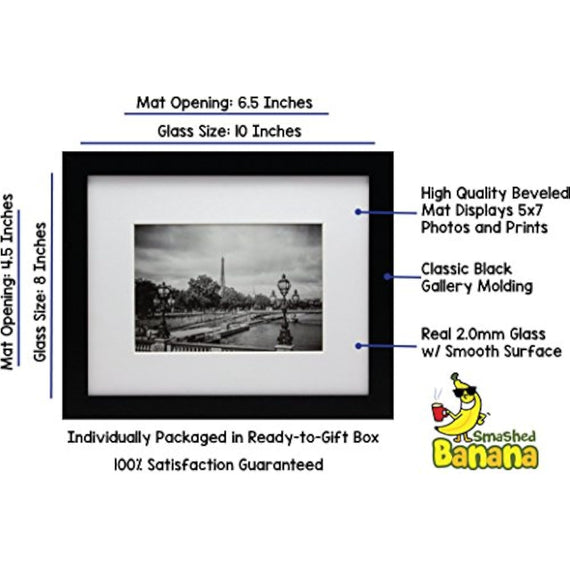 8x10 Black Gallery Picture Frame with 5x7 Inch Mat - Wide Molding - Includes