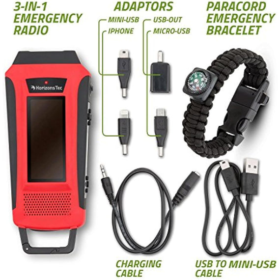 Horizons Tec HT-747 Emergency NOAA Weather Radio. Solar & Hand Crank Powered,