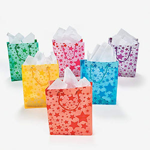 Fun Express - Assorted Color Frosted Star Gift Bag - Party Supplies - Bags -