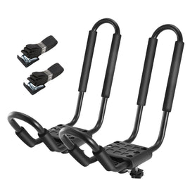 1 Pair Universal J-Bar Kayak Carrier 220LBS Load Heavy Duty Canoe Car Top Mount Carrier Roof Rack w/ 2Pcs Tie Down Straps