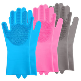 1 Pair Magic Silicone Brush Dishwashing Gloves Cleaning Sponge Pet Scrubber Heat Resistant Wash Gloves