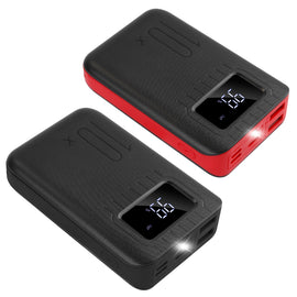 10000mAh Portable Power Bank External Battery Pack Charger Dual USB Charge Ports with LCD Display Flashlight Type C Micro USB Lightning Input Ports