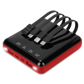 10000mAh Portable Charger Power Bank External Battery Pack w/ 4 Built-in Cables w/ LED Flashlight