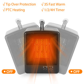 1000W Portable Electric Space Heater Personal Fan with Tip Over Overheat Protection Adjustable Temperature Timer Ceramic Heater for Bedroom Office Desk
