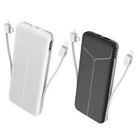 10000mAh Power Bank Portable Charger with US Plug 2 Built-in Cables External Battery Pack with 4 Ouputs 3 Inputs Fit For IOS Phone 14 Android And More