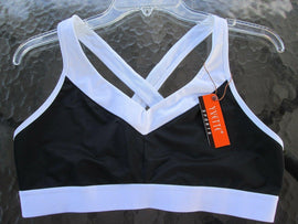 Yvette Low Impact Yoga Sports Bra 6041 Criss Cross Straps Comfort Black / WHITE