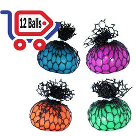 12 Assorted Mesh Covered Squishy Stress Ball Reliever